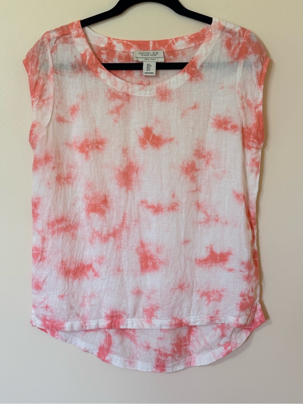Rachel Zoe Coral and White Tie-Dye Cap Sleeve Top